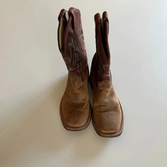 OLD WEST- Kids-Distressed-Vamp-Cowboy Boots-Brown-Red-Size 3 - Picture 8 of 14